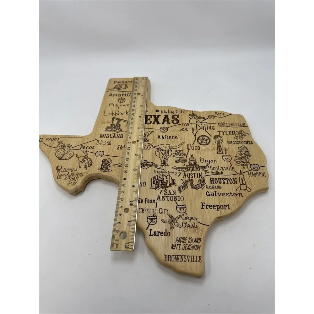 Totally Bamboo Texas State Shaped Bamboo Cutting Board with Map Design